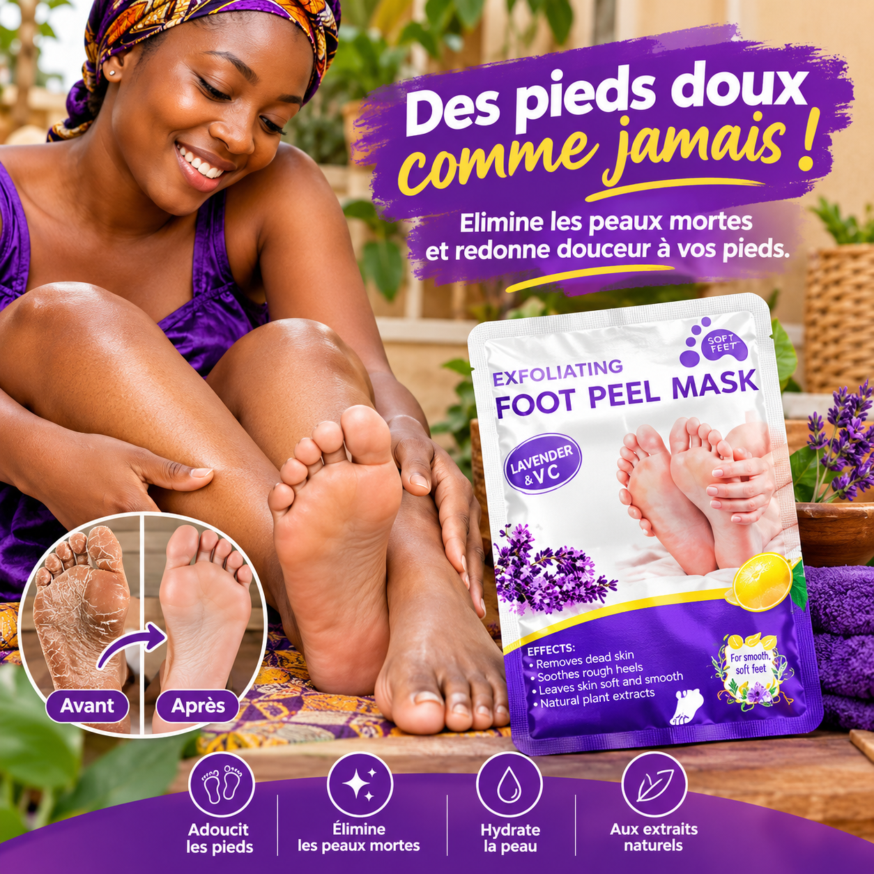 CHAUSSETTES PIEDS DOUX – Soin Exfoliant pour Pieds Secs et Rugueux Bénin